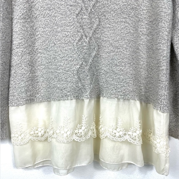Kate Collection Heather Gray Heart & Lace Trim Sweater Medium Girly Romantic - Picture 3 of 6